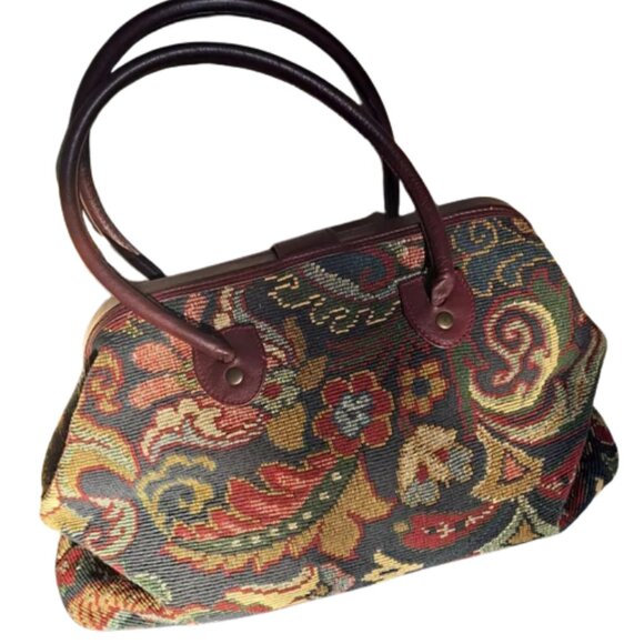 Smithsonian Tapestry Handbag Leather Accents Women's Tote - Picture 2 of 10